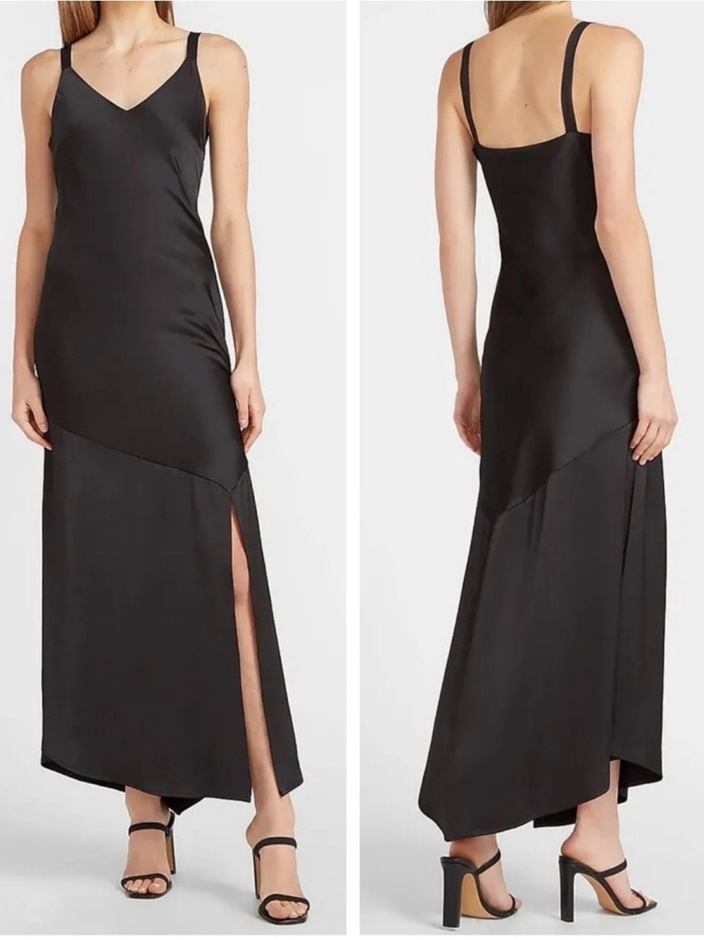 Express Black Slip Maxi Dress with Asymmetrical Seam and Side Slit